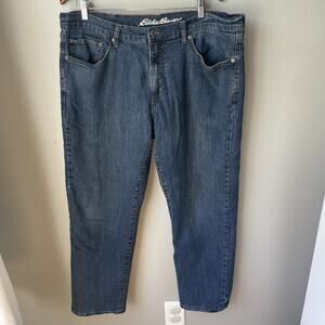 Eddie Bauer Jeans Mens Sz 38x30 Buffalo Check Flannel Lined Medium Wash Straight